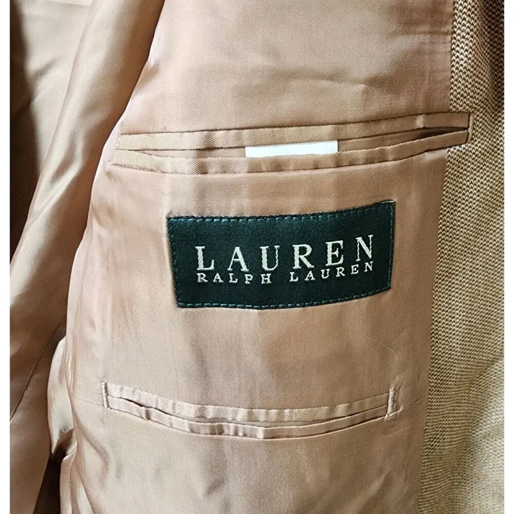 Lauren Ralph Lauren Beige 2‎ Button Blazer Suit Jacket Size 46 L Silk Wool Blend
